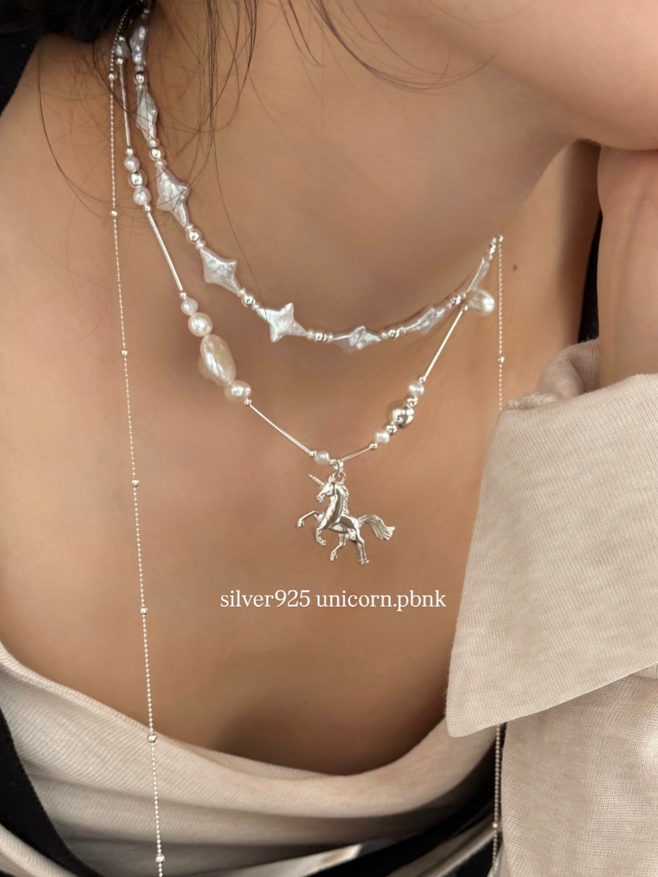 MEEE 925银独角兽珍珠项链 （Silver925 unicorn.pbnk）