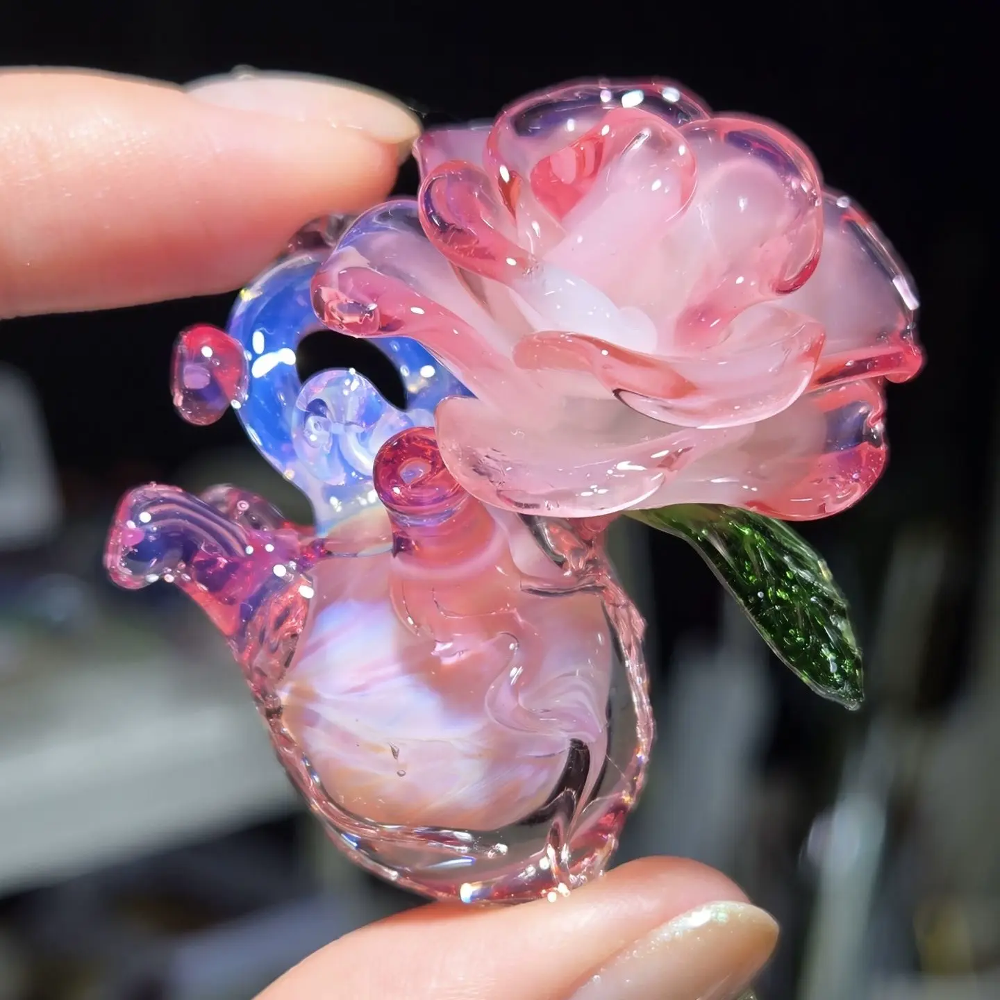 硼硅玻璃心形花项链（Borosilicate Glass Heart Flower Necklace）