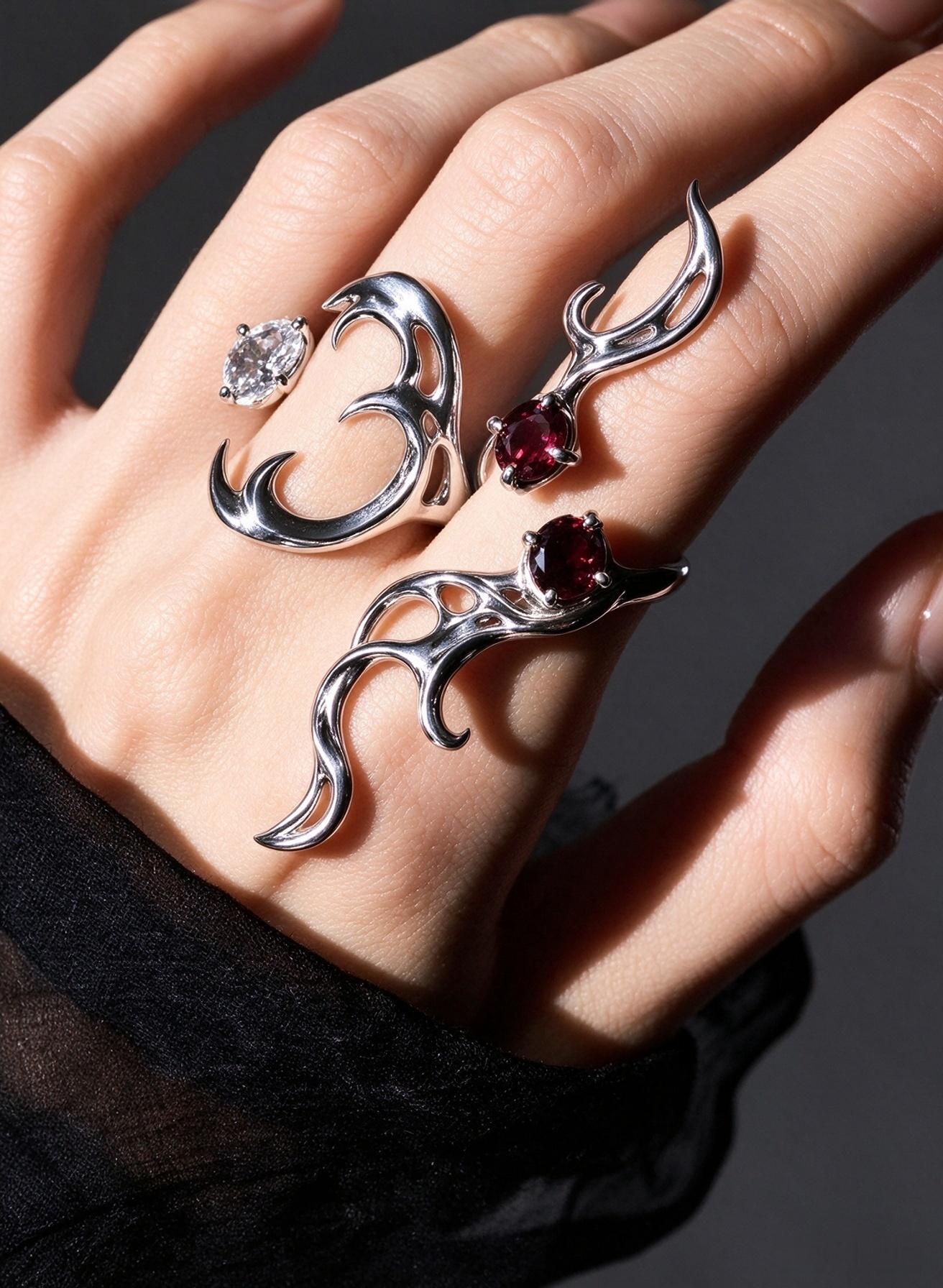双层石榴石开口戒（Double Garnet ring）